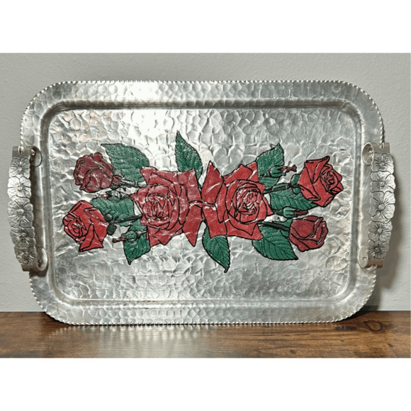 Vintage 1950s MCM Continental Silver Co 18.5” Wild Rose Serving Tray #1023 - Picture 2 of 11